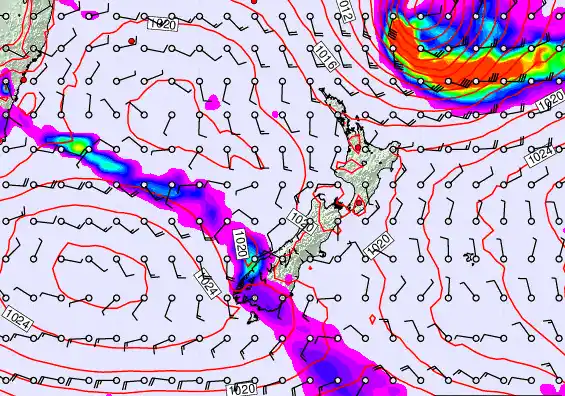 New Zealand forecast chart for Thursday, March 19th, 2026 at 6:00 AM
