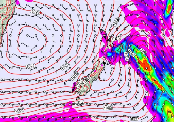 New Zealand forecast chart for Saturday, March 14th, 2026 at 6:00 AM