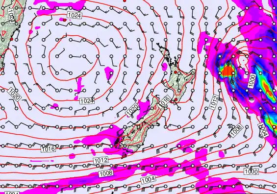 New Zealand forecast chart for Saturday, March 14th, 2026 at 6:00 PM