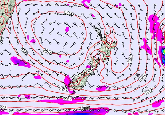 New Zealand forecast chart for Sunday, March 15th, 2026 at 12:00 PM