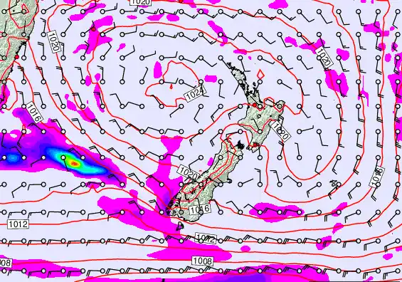 New Zealand forecast chart for Sunday, March 15th, 2026 at 6:00 PM