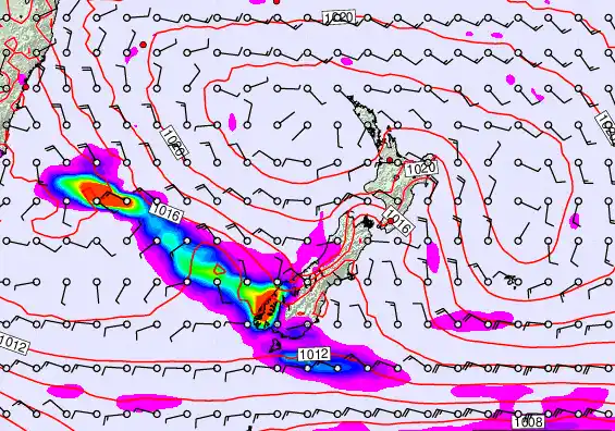 New Zealand forecast chart for Monday, March 16th, 2026 at 6:00 AM