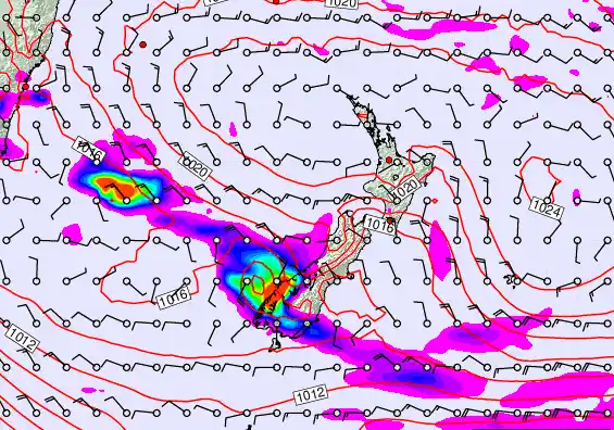 New Zealand forecast chart for Monday, March 16th, 2026 at 12:00 PM