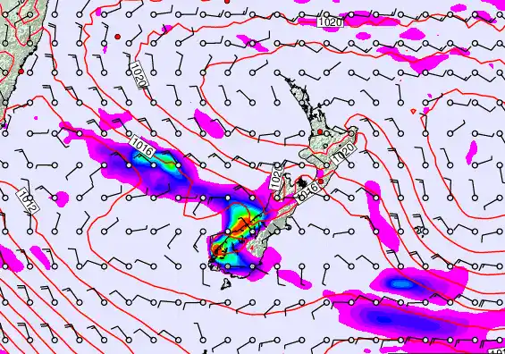 New Zealand forecast chart for Monday, March 16th, 2026 at 6:00 PM