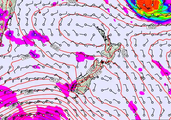 New Zealand forecast chart for Wednesday, March 18th, 2026 at 12:00 PM
