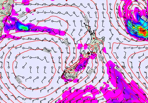 New Zealand forecast chart for Thursday, March 19th, 2026 at 6:00 PM