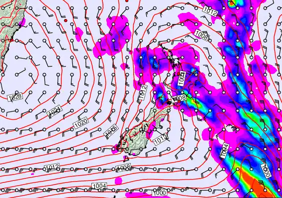 New Zealand forecast chart for Saturday, March 14th, 2026 at 12:00 AM