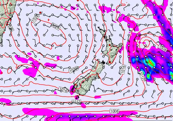 New Zealand forecast chart for Sunday, March 15th, 2026 at 12:00 PM