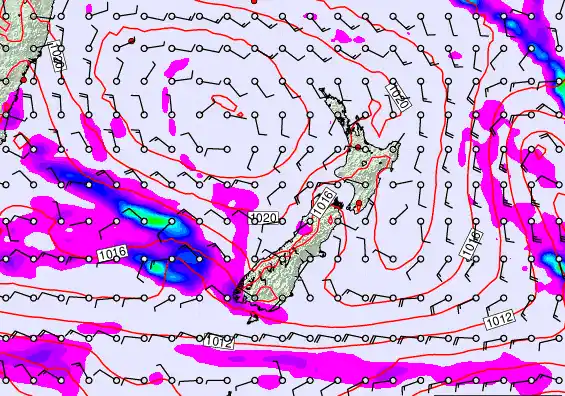 New Zealand forecast chart for Monday, March 16th, 2026 at 12:00 AM