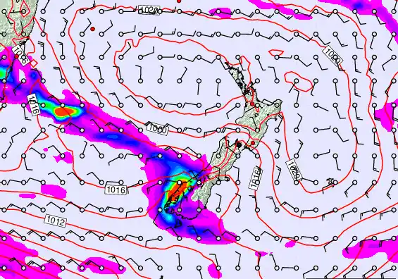 New Zealand forecast chart for Monday, March 16th, 2026 at 12:00 PM