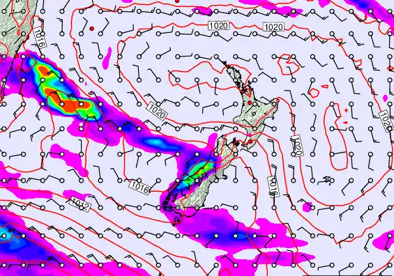 New Zealand forecast chart for Monday, March 16th, 2026 at 6:00 PM