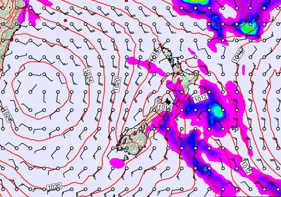 New Zealand forecast chart for Thursday, March 19th, 2026 at 6:00 AM