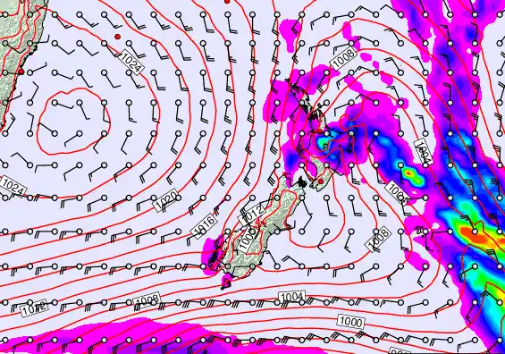 New Zealand forecast chart for Saturday, March 14th, 2026 at 6:00 AM