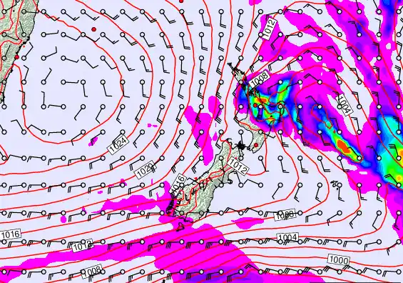 New Zealand forecast chart for Saturday, March 14th, 2026 at 12:00 PM