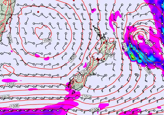 New Zealand forecast chart for Sunday, March 15th, 2026 at 6:00 AM