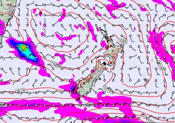 New Zealand forecast chart for Monday, March 16th, 2026 at 12:00 AM