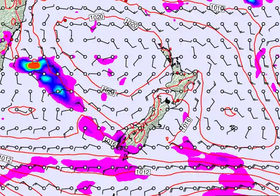 New Zealand forecast chart for Monday, March 16th, 2026 at 6:00 AM