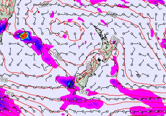 New Zealand forecast chart for Monday, March 16th, 2026 at 12:00 PM