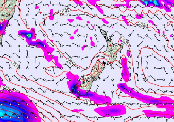 New Zealand forecast chart for Monday, March 16th, 2026 at 6:00 PM