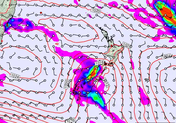 New Zealand forecast chart for Wednesday, March 18th, 2026 at 12:00 AM