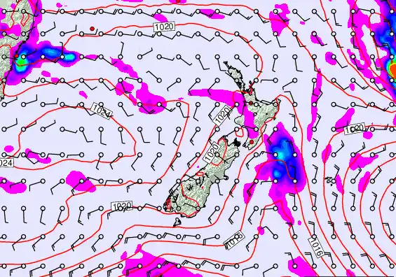 New Zealand forecast chart for Wednesday, March 18th, 2026 at 6:00 PM