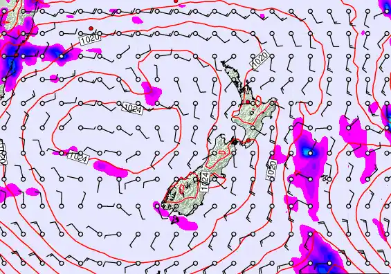 New Zealand forecast chart for Thursday, March 19th, 2026 at 6:00 AM