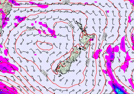 New Zealand forecast chart for Thursday, March 19th, 2026 at 12:00 PM