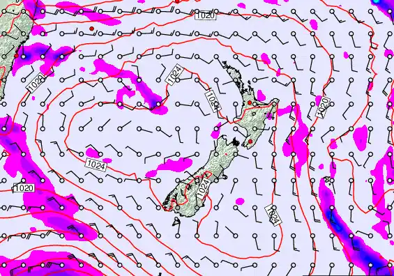 New Zealand forecast chart for Thursday, March 19th, 2026 at 6:00 PM