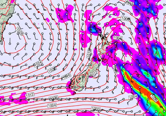 New Zealand forecast chart for Saturday, March 14th, 2026 at 12:00 AM