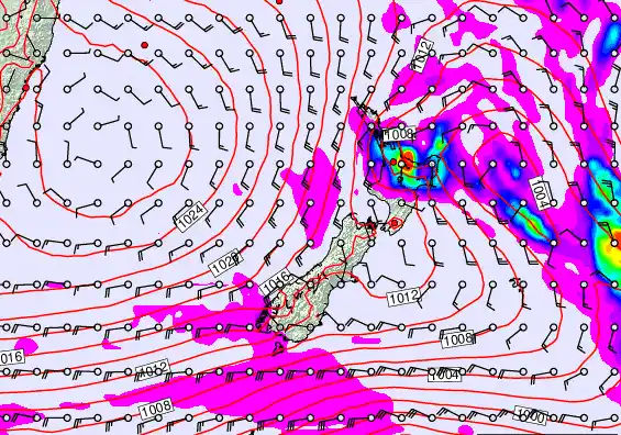 New Zealand forecast chart for Saturday, March 14th, 2026 at 12:00 PM