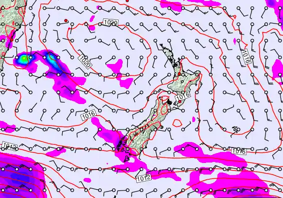 New Zealand forecast chart for Monday, March 16th, 2026 at 6:00 AM