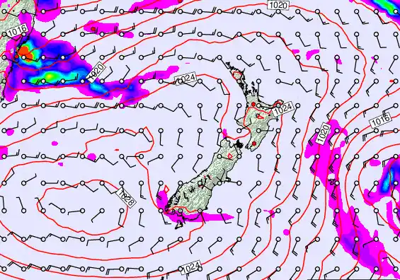 New Zealand forecast chart for Thursday, March 19th, 2026 at 6:00 PM