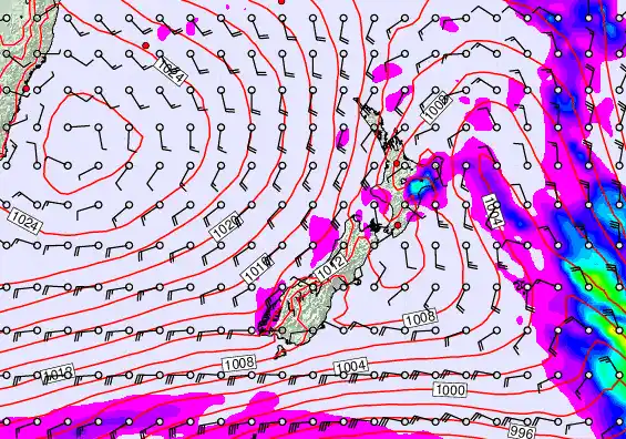 New Zealand forecast chart for Saturday, March 14th, 2026 at 6:00 AM