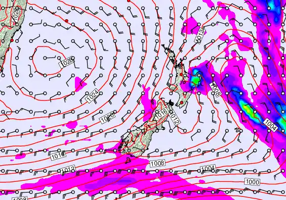 New Zealand forecast chart for Saturday, March 14th, 2026 at 12:00 PM