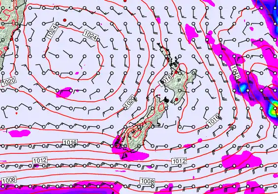 New Zealand forecast chart for Sunday, March 15th, 2026 at 6:00 AM