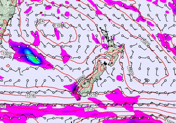 New Zealand forecast chart for Monday, March 16th, 2026 at 12:00 AM