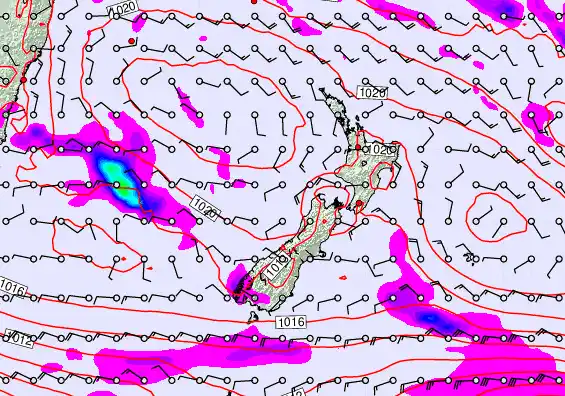 New Zealand forecast chart for Monday, March 16th, 2026 at 6:00 AM