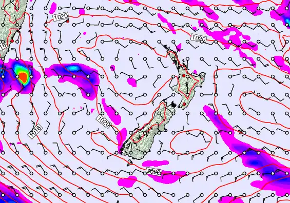 New Zealand forecast chart for Monday, March 16th, 2026 at 6:00 PM