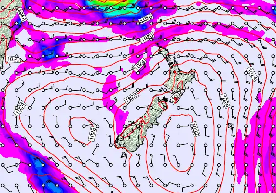 New Zealand forecast chart for Saturday, March 21st, 2026 at 12:00 PM