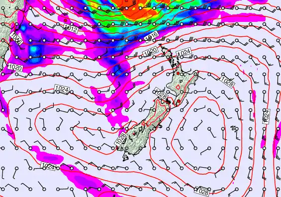 New Zealand forecast chart for Sunday, March 22nd, 2026 at 12:00 AM