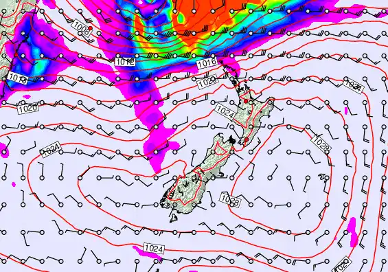 New Zealand forecast chart for Sunday, March 22nd, 2026 at 6:00 AM