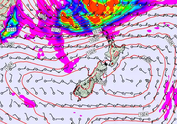 New Zealand forecast chart for Sunday, March 22nd, 2026 at 12:00 PM