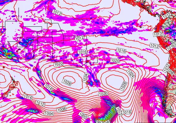 South Pacific forecast chart for Monday, March 16th, 2026 at 6:00 AM