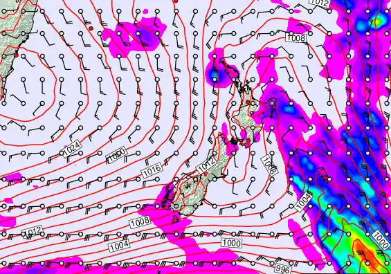 New Zealand forecast chart for Saturday, March 14th, 2026 at 12:00 AM
