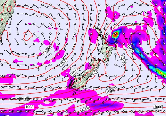New Zealand forecast chart for Saturday, March 14th, 2026 at 6:00 PM