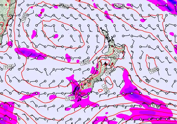 New Zealand forecast chart for Monday, March 16th, 2026 at 6:00 AM