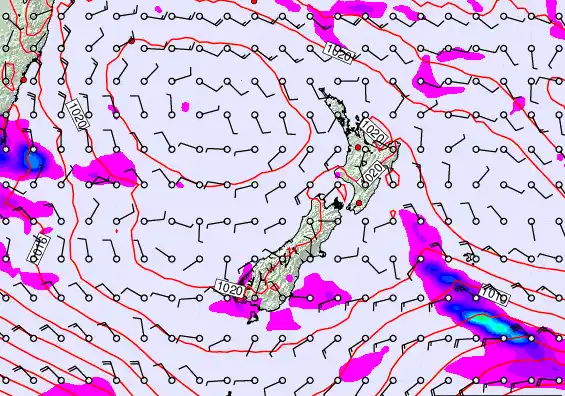 New Zealand forecast chart for Monday, March 16th, 2026 at 12:00 PM