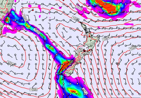 New Zealand forecast chart for Wednesday, March 18th, 2026 at 12:00 AM