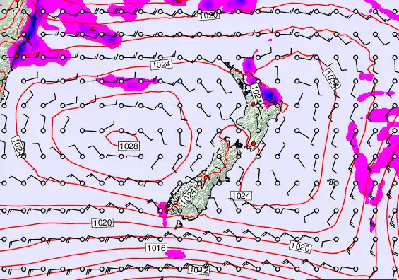 New Zealand forecast chart for Sunday, March 22nd, 2026 at 12:00 PM