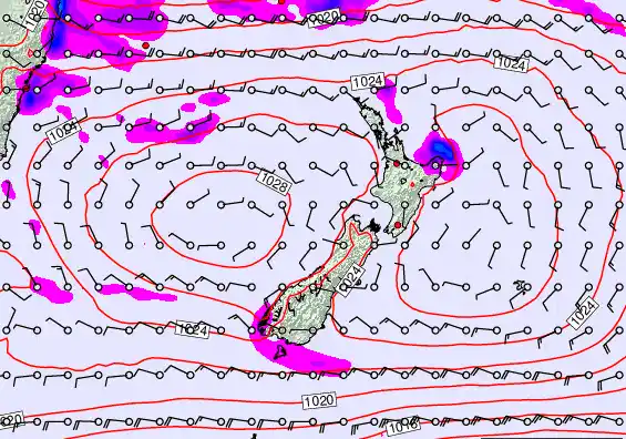 New Zealand forecast chart for Monday, March 23rd, 2026 at 12:00 AM